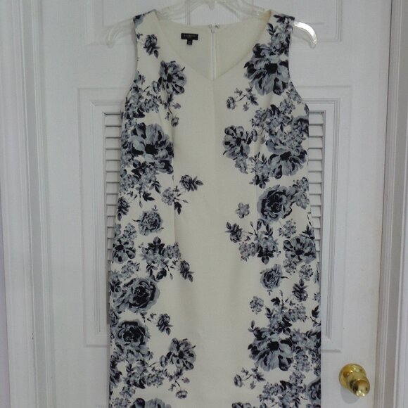 Talbots Dresses & Skirts - Talbots Ivory White Gray Black Panel Floral Print V Neck Sheath Dress Size 14P